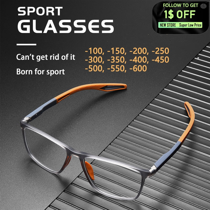 Ultra-Light Silicone TR Sports Myopia Glasses Anti Blue Light Men Basketball Football Anti-Shedding Nearsightedness Glasses -6.0