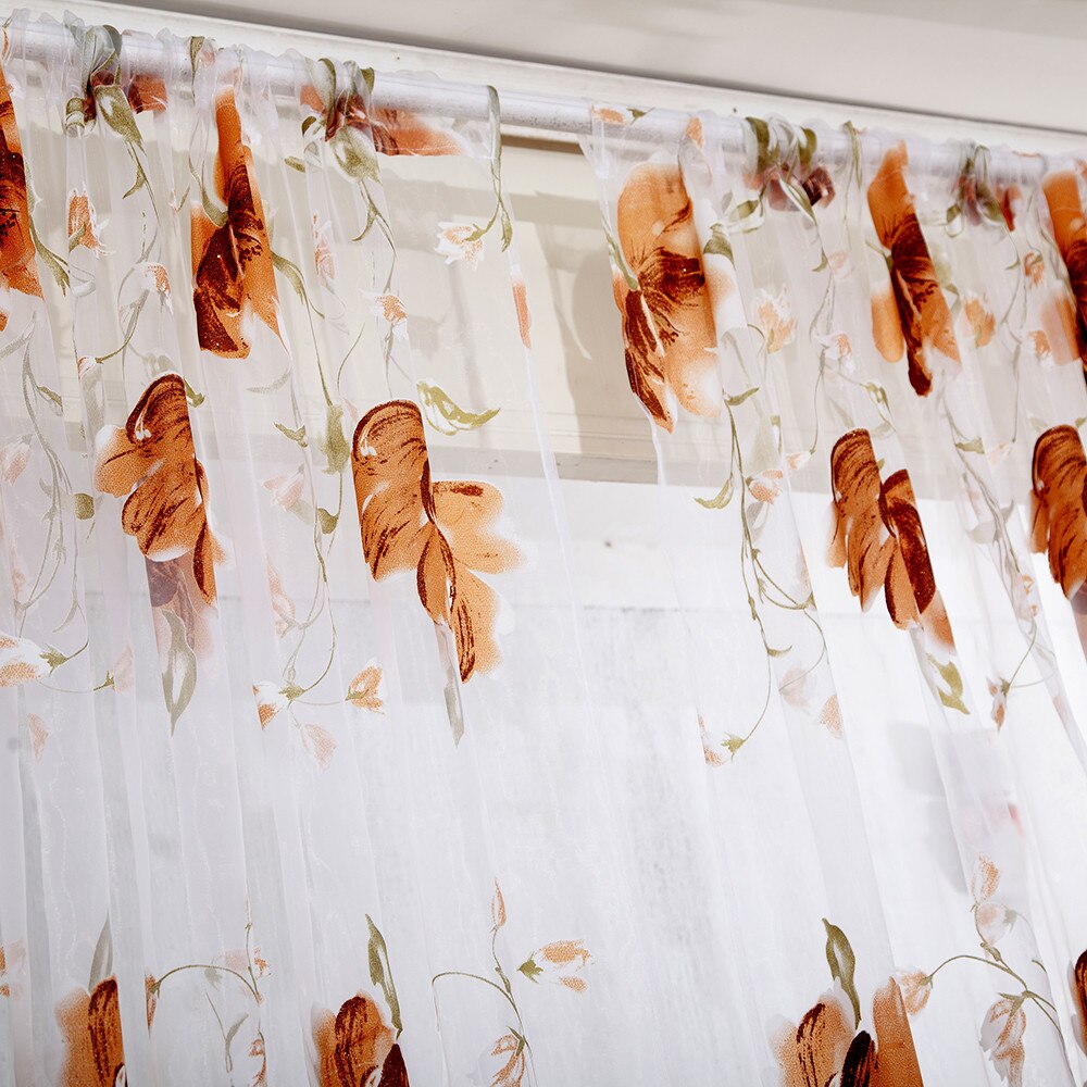 1 PCS Vines Leaves Tulle Door Window Curtain Drape Panel Sheer Scarf