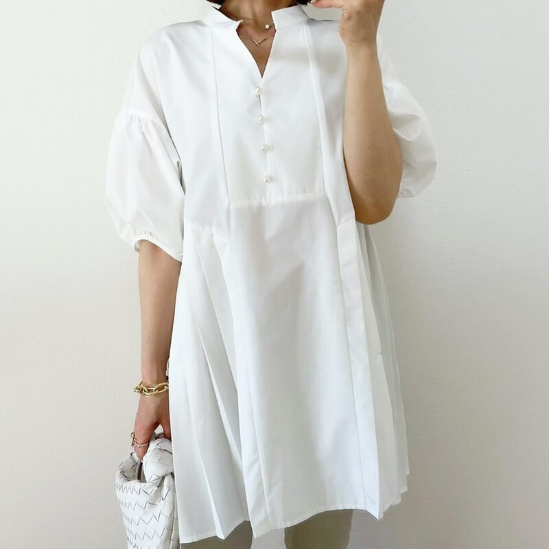 Elegant Chic Pearl Patchwork Blouse Japanese Casual Loose White Shirts Tops Spring Summer Fashion Short Sleeve Blusas Mujer