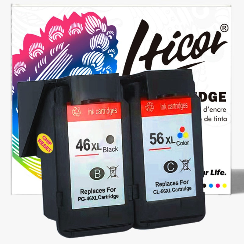 Hicor Remanufactured Ink Cartridge PG46 Black CL56 Color for E204 E304 E404 EE464 E484 E474 E414 E3140 E4240