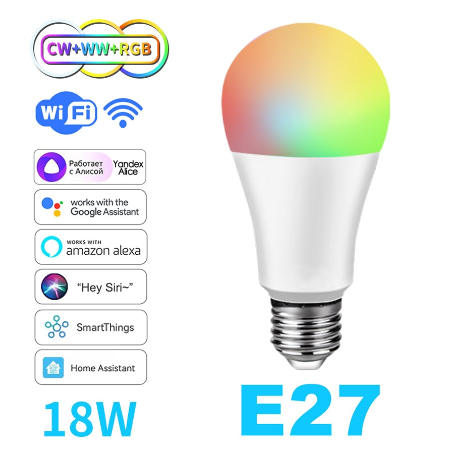 Ampoule LED E27 WiFi Smart Bulb 15W RGB Voice Dimmable Light ampolleta parlante wifi Lamp Work With Google assistente/Home alexa