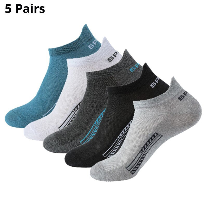 5 Pairs Of Mens Summer Thin Mesh Breathable Mens Polyester Sports Socks Sweat Absorbing Short Socks