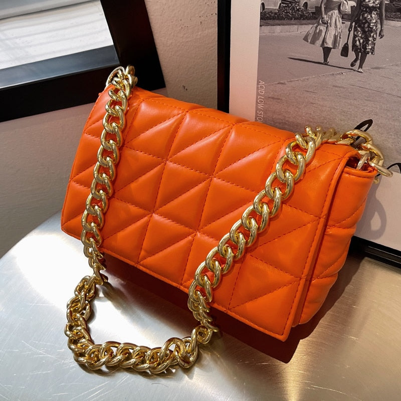 Luxury Brand Leather Woman Bagute Bags Quilted Fashion Bags For Women Flap Retro Clutch Handbag Metal Chain Small Shoulder Bag