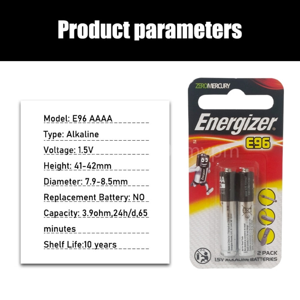4pcs Energizer 1.5V E96 AAAA Primary Battery Alkaline Battery Dry Battery Laser Pen Battery Bluetooth Headset