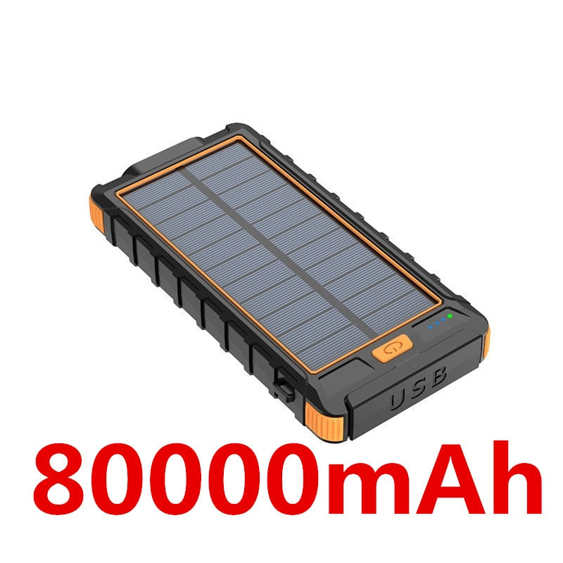 Solar Power Bank Waterproof 80000mAh Solar Charger USB Port External Charger For Xiaomi 5S Smartphone Power Bank With LED Light