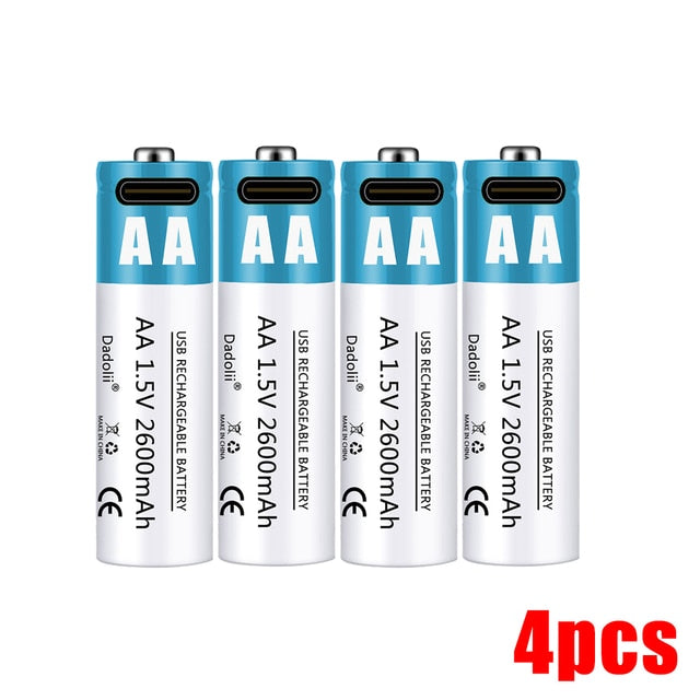 USB rechargeable lithium ion battery 1.5V AA battery 2600mAh remote control, mouse, small fan, toy battery+cable