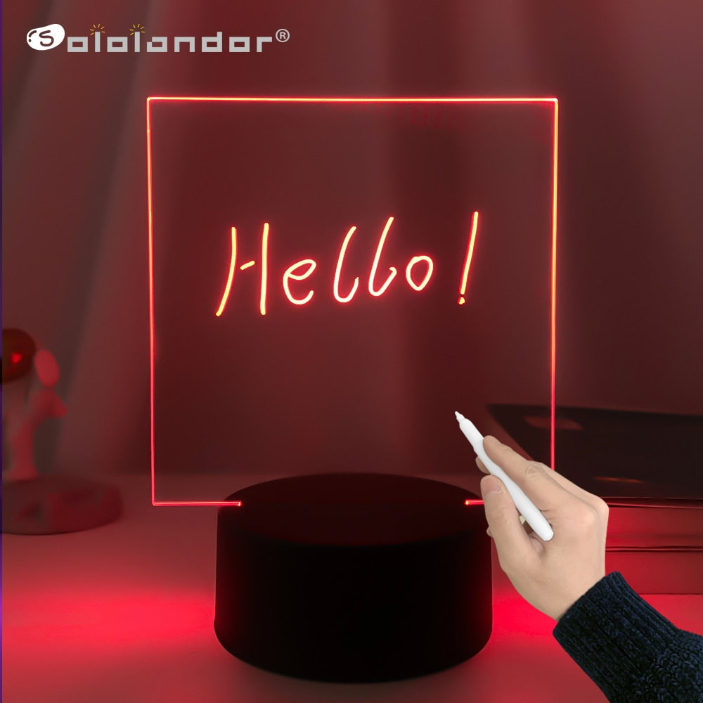 Black Base Handwriting Night Light Battery Powered Blank Acrylic Led Writing Board with Mark Pen Color Changing Lamp for Decor