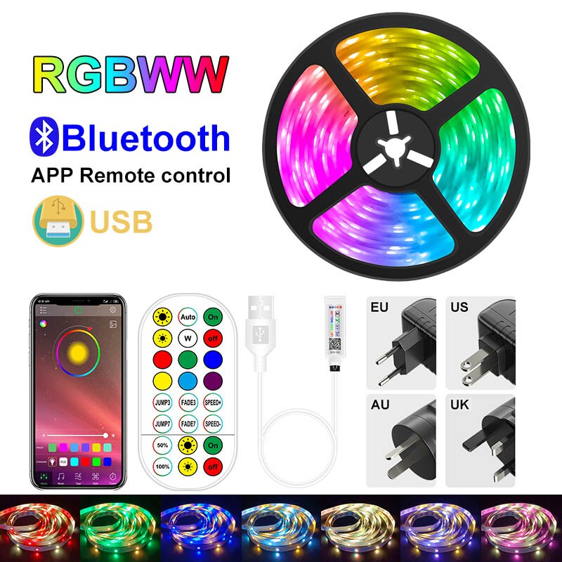 5M-20M Bluetooth RGBWW Led Strip lights 2835 5050 Flexible Ribbon 15M Led Lights Tape Diode With Phone Bluetooth For Christmas