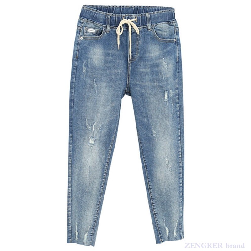 Spring summer plus size jeans women's stretch fat sister nine-point pants were thin high waist pants plus size 5xl