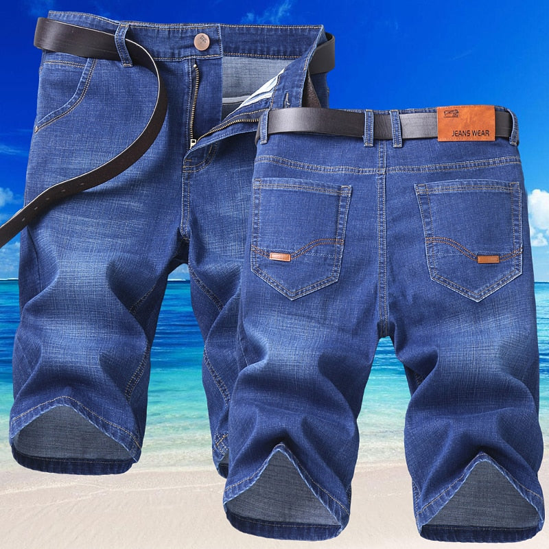 2023 Blue Soft  Denim Short For Men Mens Summer Stretch Light Weight Jean Knee Length  Pants