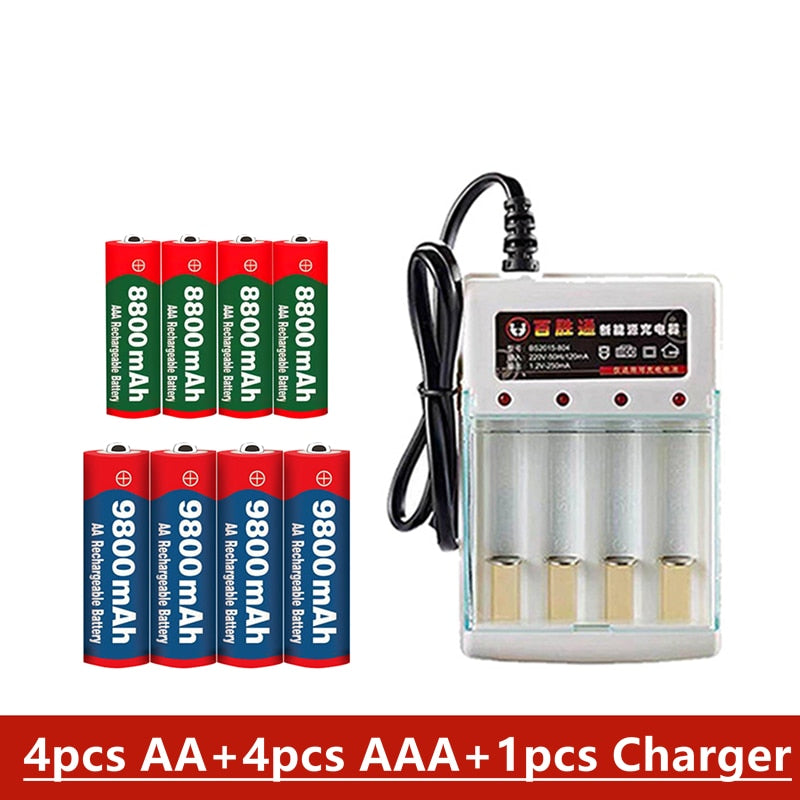 1.5V Rechargeable Battery, AAA 8800mah + AA 9800mah, Alkaline Technology, Suitable for Remote Control, Toys/computers, Etc