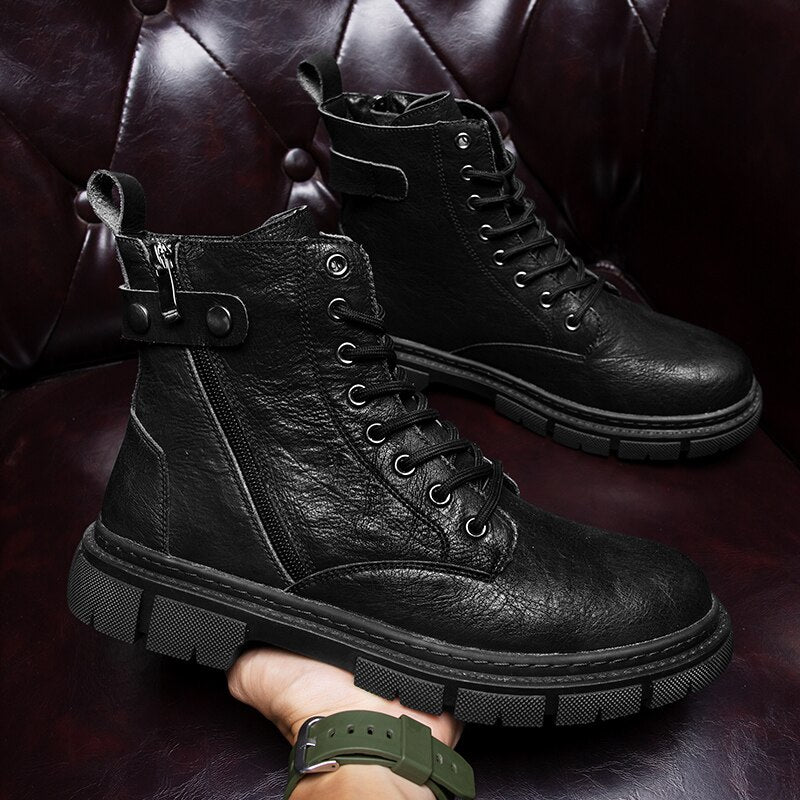 Leather Men's Boots High Quality Mid-calf Men Boots Motorcycle Boots Casual High Top Shoes Male Ankle Boots Summer 2022