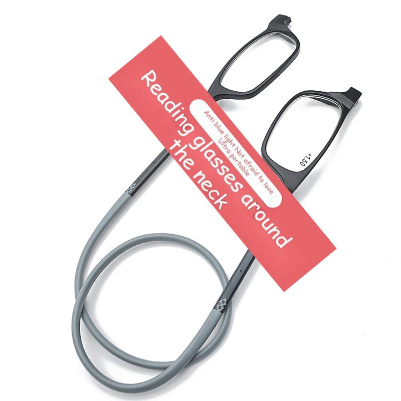LIBOGX Telescopic magnet glasses, portable Hang a neck reading glasses for men and women, high grade TR material, square frame