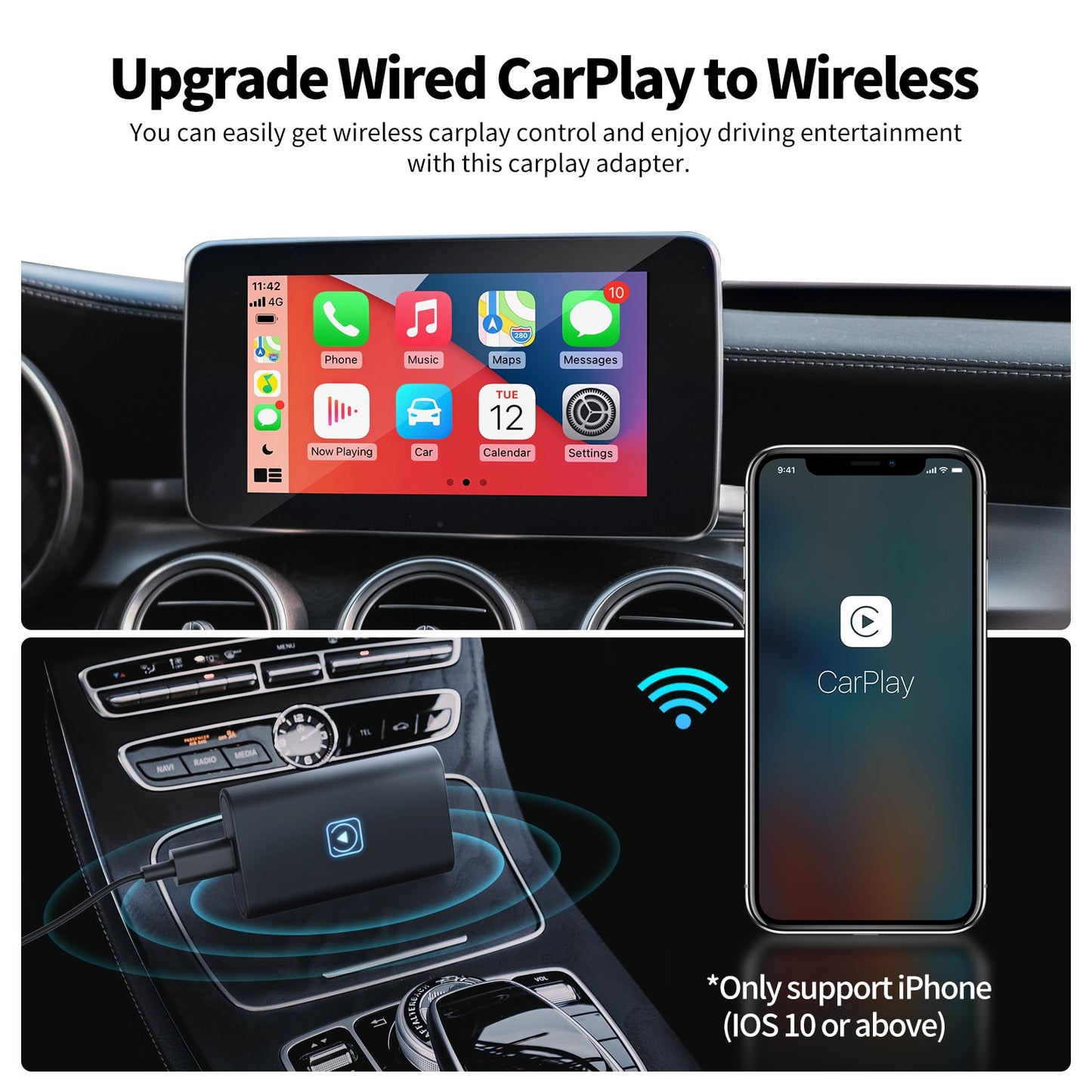 Grandnavi Wireless Carplay Dongle Apple USB Adapter Car Multimedia Player for Audi Porsche Volkswagen Volvo Ford Nissan