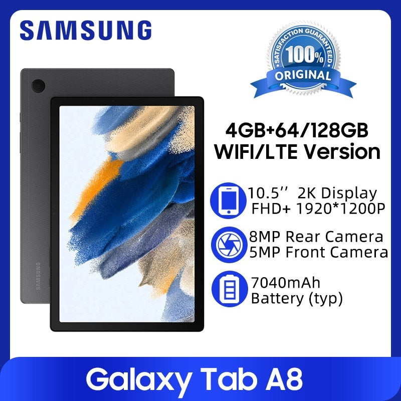 Samsung Galaxy Tab A8 Tablet 4GB 64GB Unisoc T618 Octa Core 10.5'' 2K Screen Android Tablet 7040mAh Battery 8MP Camera Tablet