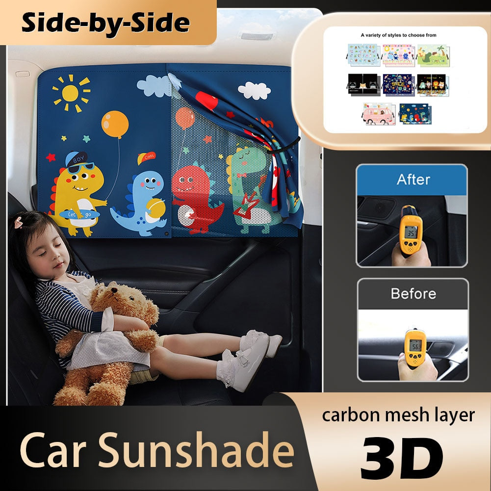 New 2 Layers Telescopic Magnetic Car Window Shades Mosquito Net Sun Cover Sunshade Uv Protection Block Mesh Curtain for Kid Baby