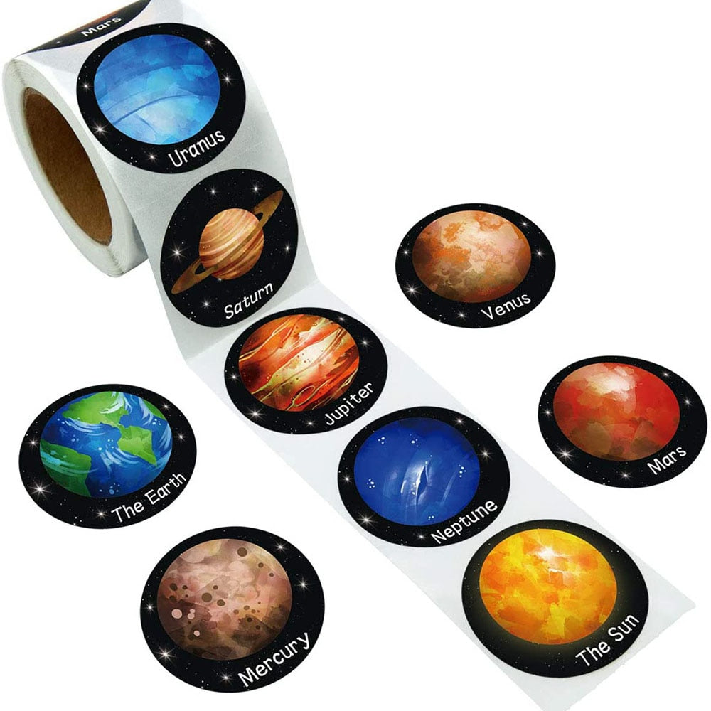 500PCS Solar System Planet Paper Sticker Toys Outer Space Birthday Party Decor Sealing Label Kids Astronomy DIY Paper Tag