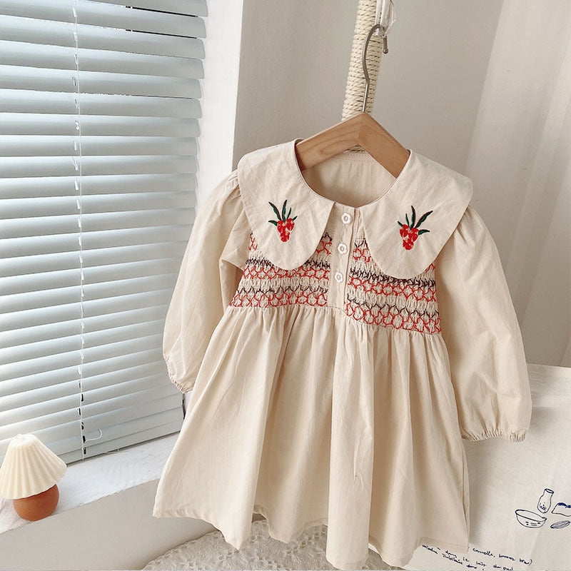 Children'S Autumn Dress 2022 New Girls Dress Casual Kids Clothes Palace Style Retro Embroidery Baby Girl Princess Dress