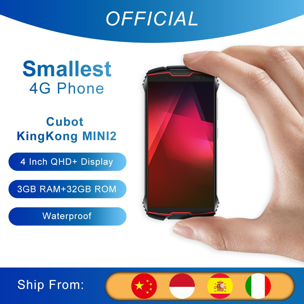 Cubot KingKong MINI2 Rugged Phone 4" QHD+ Screen Waterproof 4G LTE Dual-SIM Android 10 3GB+32GB 13MP Camera MINI Phone Face ID