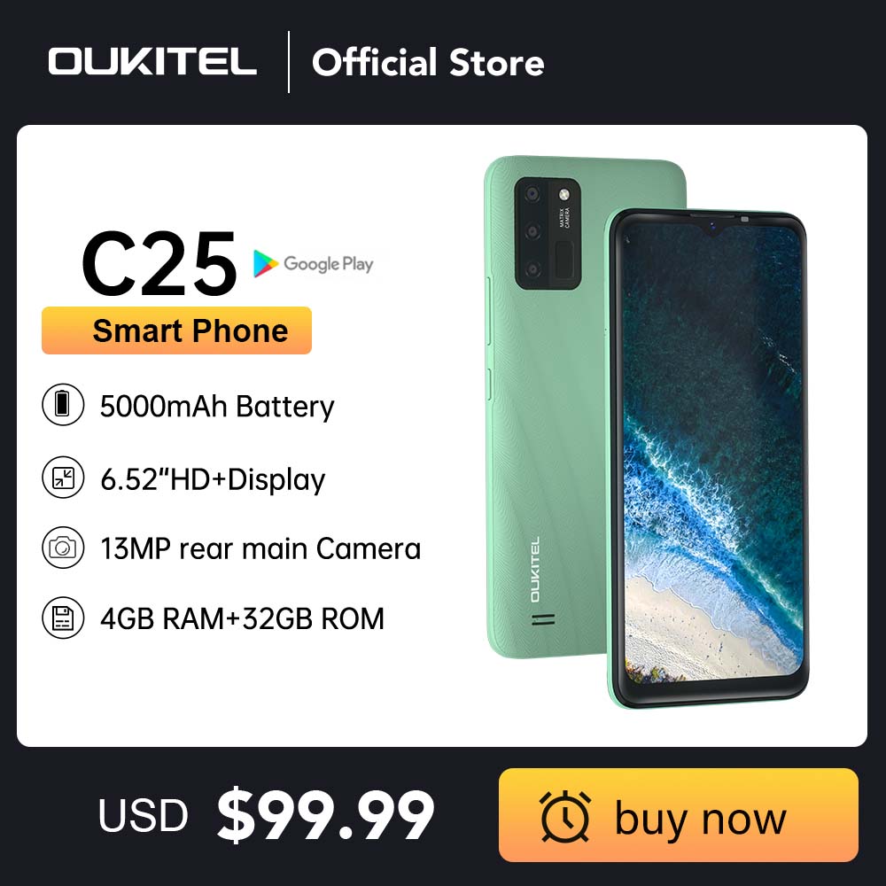 [In stock] Oukitel C25 Smartphone 6.517"HD+ 5000mAh Android11 4GB+32GB Mobile Phone 13M Camera Cell Phone