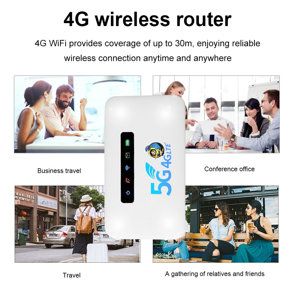 4G/5G Pocket Wireless WiFi Router CAT4 150Mbps WiFi Mobile Router 2400/2600mAh Battery with SIM Card Slot for Outdoor Travel