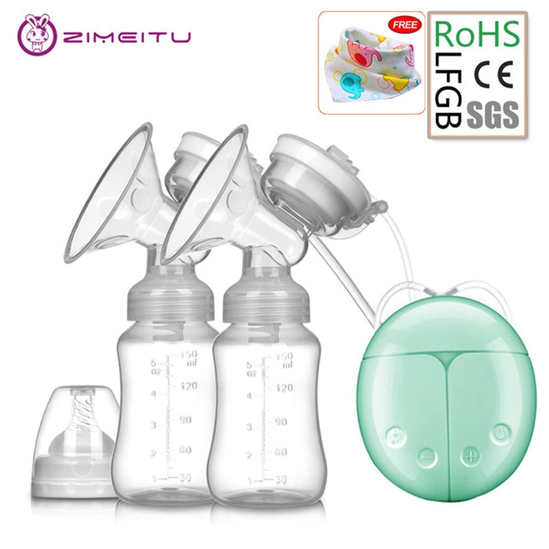 ZIMEITU Double Electric Breast Pumps Powerful Nipple Suction USB Electric Breast Pump with Baby Milk Bottle Cold Heat Pad Nippl