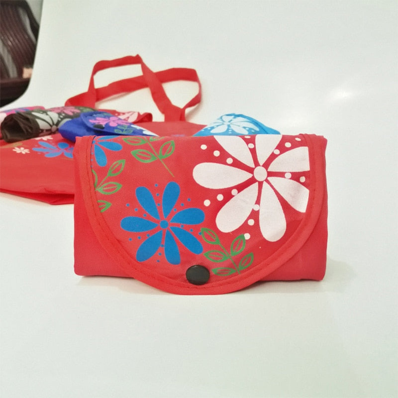Women Foldable Handbag Large Capacity Portable Casual Floral Environmental Shopping Bag Colorful All-match Buckle Shopping Bag