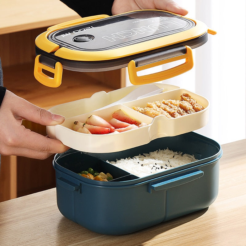 Double Layer Lunch Box Portable Compartment Fruit Food Container Microwave Lunch Box With Fork Spoon Fresh Box