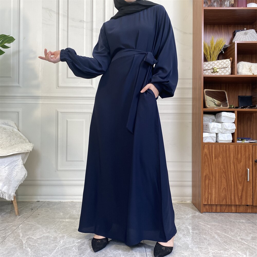 Hot Selle Simple Style Moroccan Dresses Kaftan Turkey Solid Color Gulf Abayas Islamic Women Long Dress Muslim Saudi Robe Ramadan