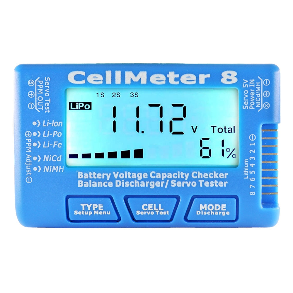 RC CellMeter-7 Digital Battery Capacity Checker LiPo LiFe Li-ion Nicd NiMH Battery Voltage Tester Checking CellMeter7 Cellmeter8