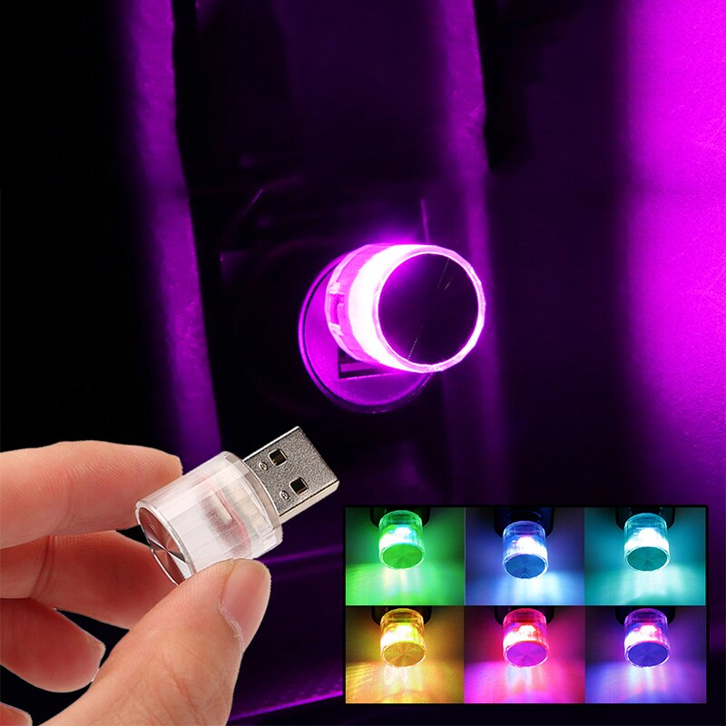 Car Mini USB LED Ambient Lights Decorative Lamp for Party Flashing Colorful Portable Plug Play Auto Interior Atmosphere Light