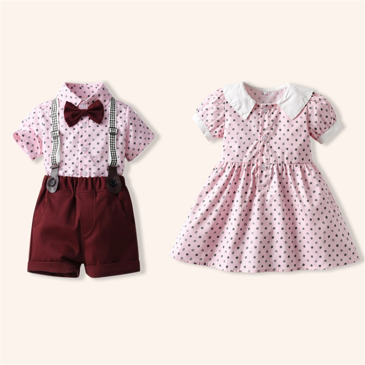 hibobi Floral Print Short Sleeve Dress & Blouse and Shorts Suit for Brother and Sister