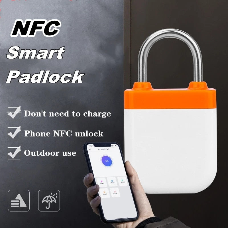 NFC Padlock without Power Luggage Case Smart Lock Mobile Phone NFC Reverse Battery Free Keyless Card Door Padlock for Android