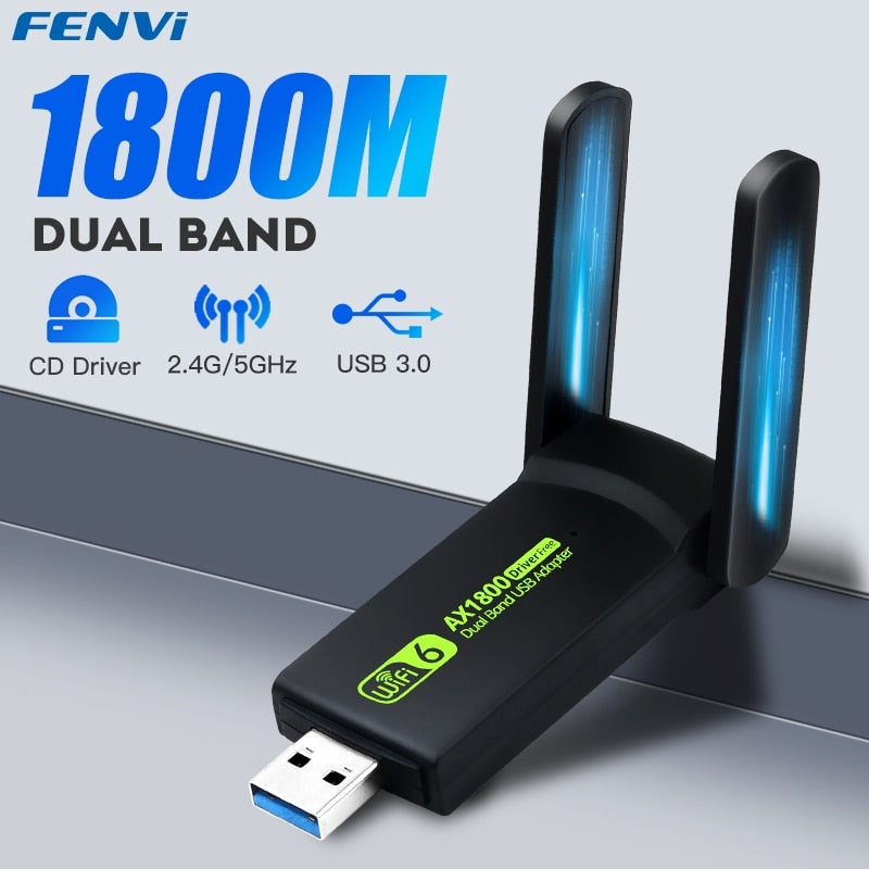 1800Mbps WiFi 6 USB 3.0 Adapter 802.11AX Dual Band 2.4G/5GHz Wireless Wi-Fi Dongle Network Card RTL8832AU Support Win 10/11 PC