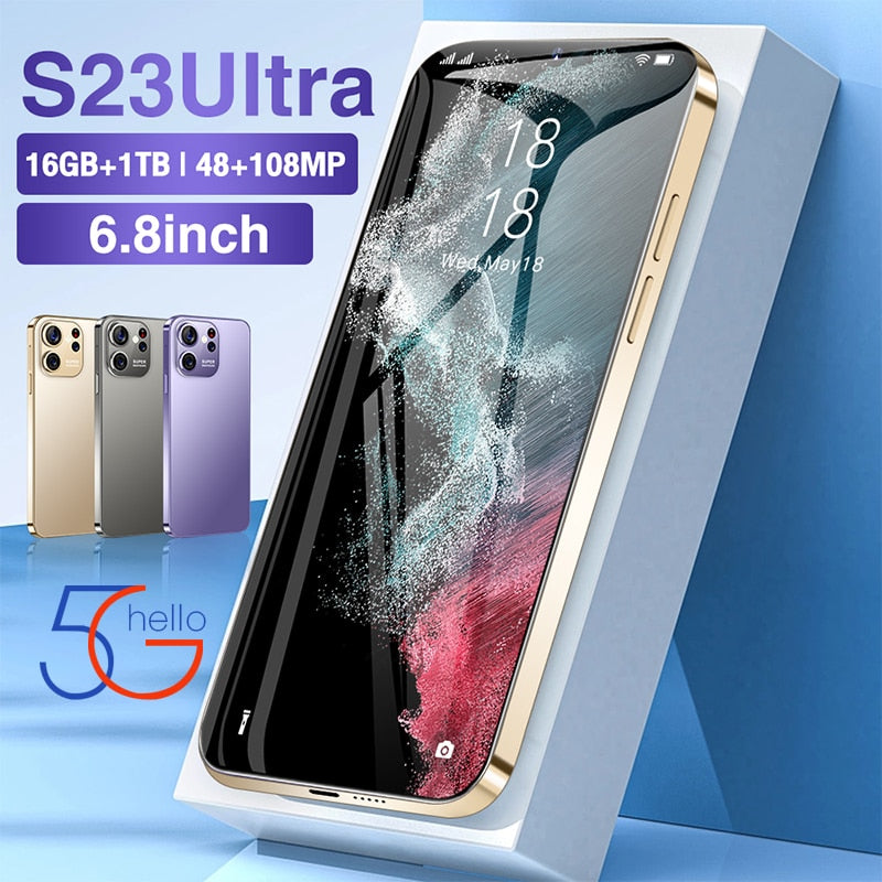 SmartPhone Android  S23 Ultra 6.8 HD  Mobile Phones Unlocked  Dual Sim Card 7800mAh 16GB+1TB Cellphones 48MP+108MP Celulares