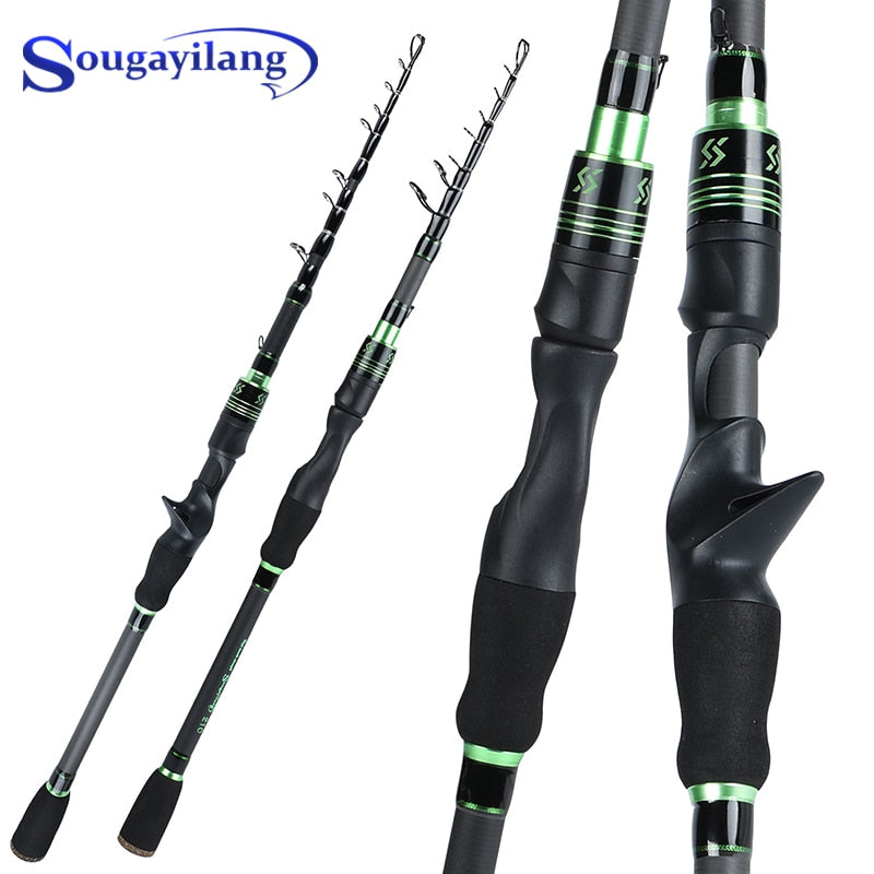 Sougayilang 1.8m-2.4m Telescopic Ultra Light Lure Fishing Rod Carbon Fiber Spinning Casting Portable Fishing Pole Fishing Tackle