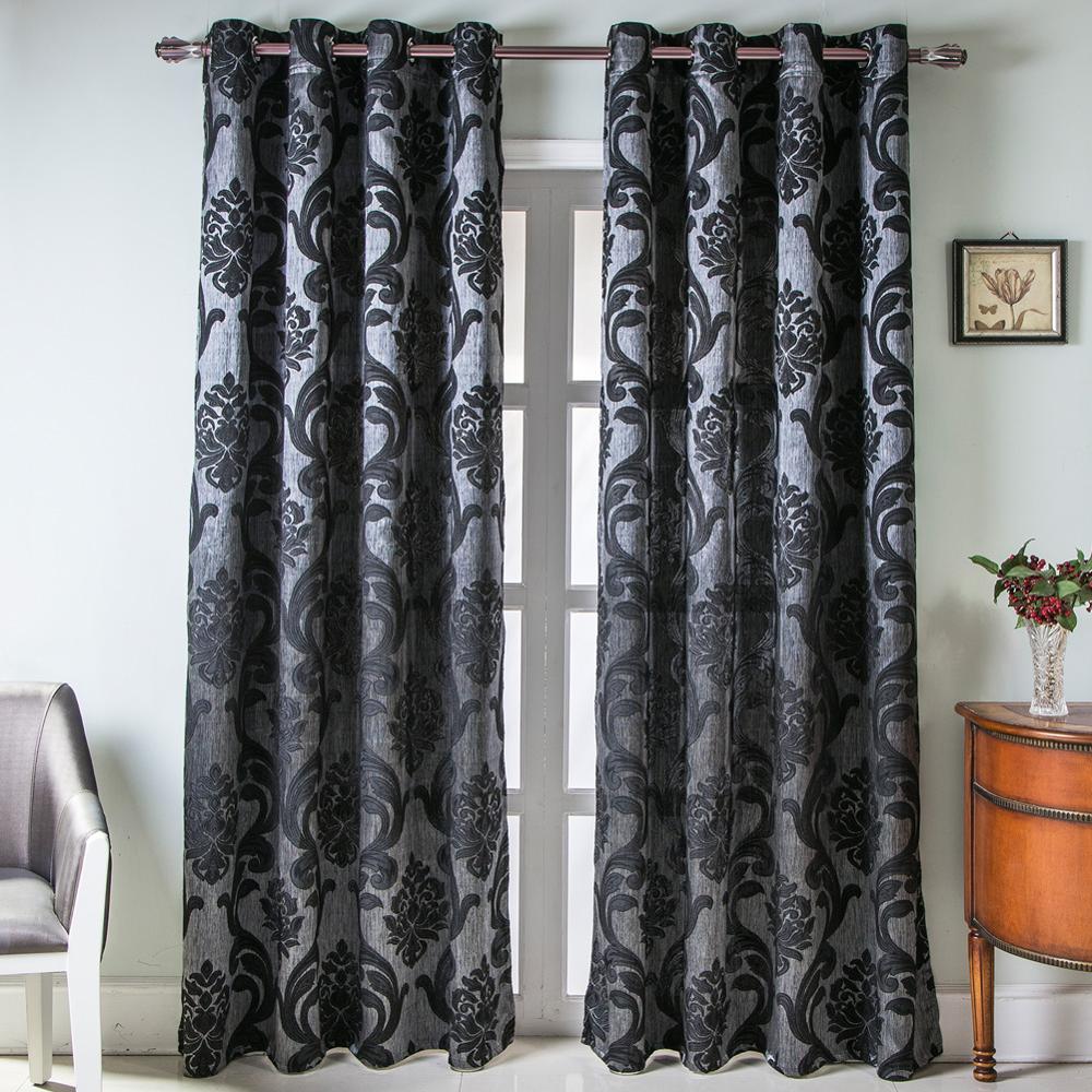 NAPEARL European Style Modern Jacquard Window Curtains Luxury Semi Blackout Panel Black Brown Living Room Drapery