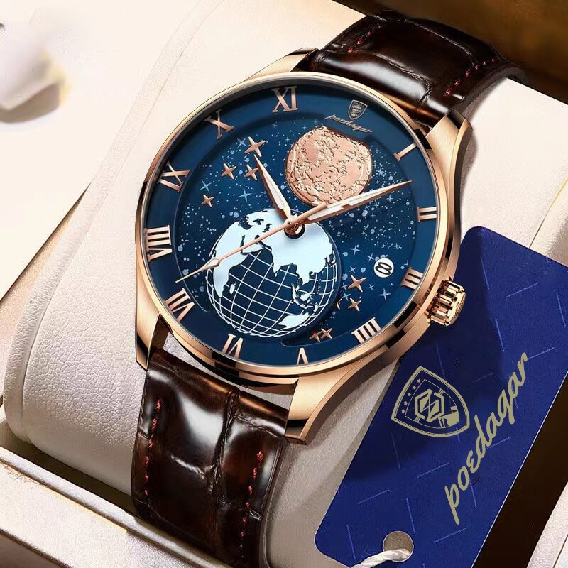 POEDAGAR New Fashion Quartz Leather Men Watch Top Brand Luxury Waterproof Luminous Date Mens Wristwatch Casual Sport Watches