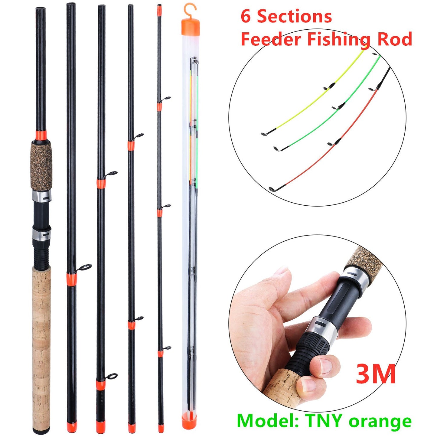 Sougayilang L M H Power Feeder Fishing Rod Spinning /6 Sections Carbon Fiber Travel Rod 3.0M 3.3M 3.6M With Free Spare Tip