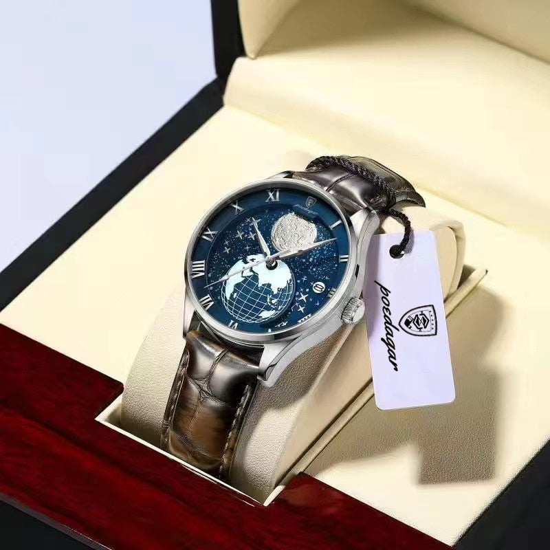 POEDAGAR New Fashion Quartz Leather Men Watch Top Brand Luxury Waterproof Luminous Date Mens Wristwatch Casual Sport Watches