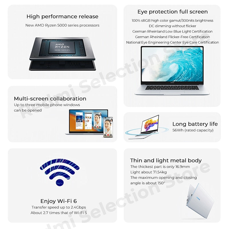 【RU Stock】Honor Laptop MagicBook 14 Ryzen AMD R5 5500U/R7 5700U Notebook 16GB+512GB SSD 14" Full-Screen Computer PC