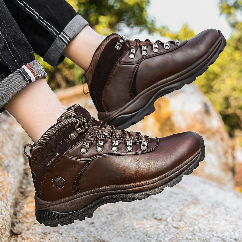 Men High Top Hiking Shoes Waterproof Anti-Slip Outdoor Climbing Trekking Shoes Military Tactical Boots