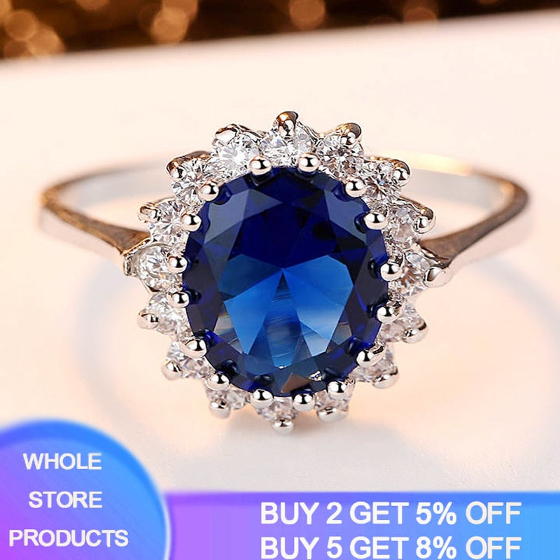 With Credentials Princess Cut 3.2ct Lab Sapphire Ring Original  Silver Color Engagement Wedding Band Jewelry Rings For Women