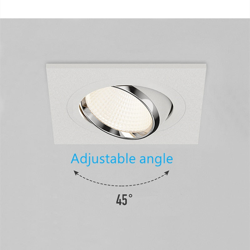 Dimmable ultra-thin downlight led embedded living room ceiling light opening adjustable angle aisle COB spotlight 7W 12W AC
