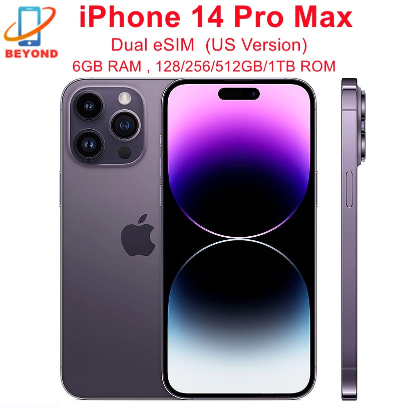 98% New Original Apple iPhone 14 Pro Max 128/256/512GB 1TB ROM 6GB RAM Dual eSIM 6.7" Genuine Retina OLED Face ID NFC A15