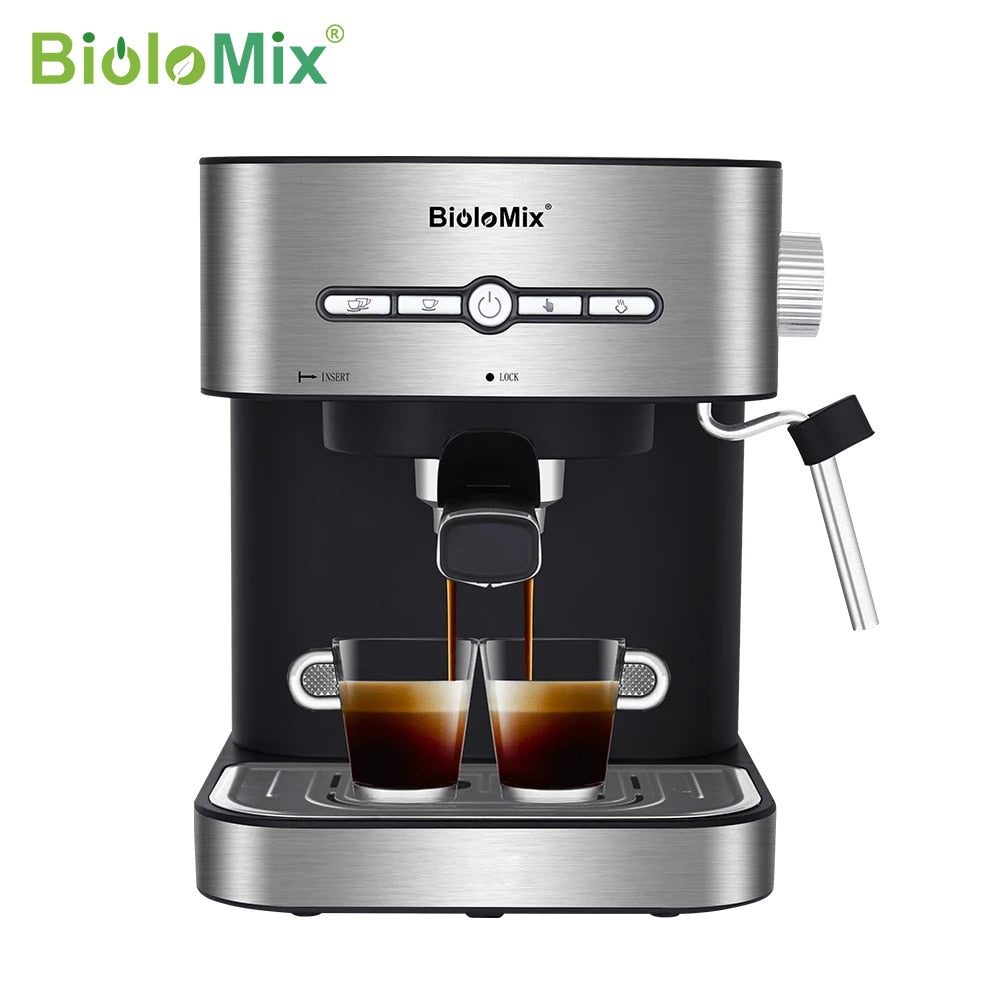 BioloMix 20 Bar 1050W Semi Automatic Espresso Coffee Machine Coffee Maker with Milk Frother Cafetera Cappuccino Hot Water Steam
