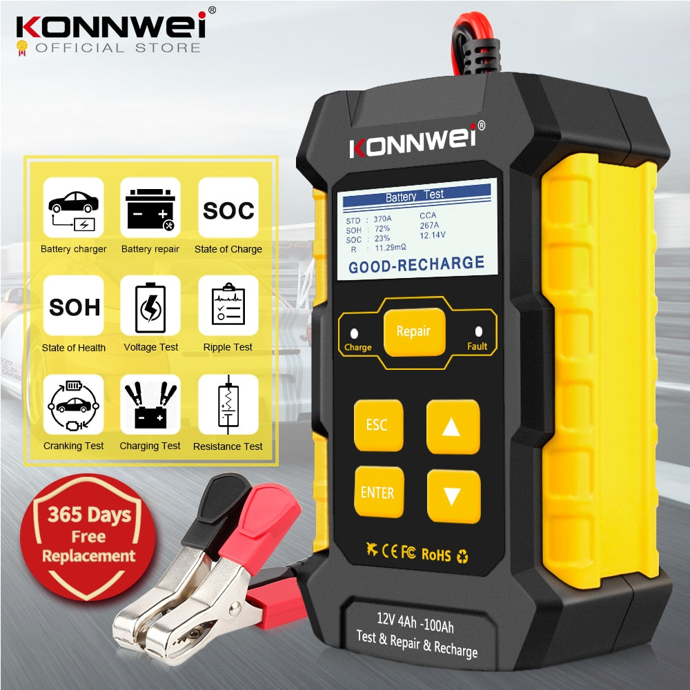 KONNWEI KW510 Full Automatic 12V Car Battery Tester Pulse Repair 5A Chargers Wet Dry AGM Gel Lead Acid OBD OBD2 Car Repair Tool