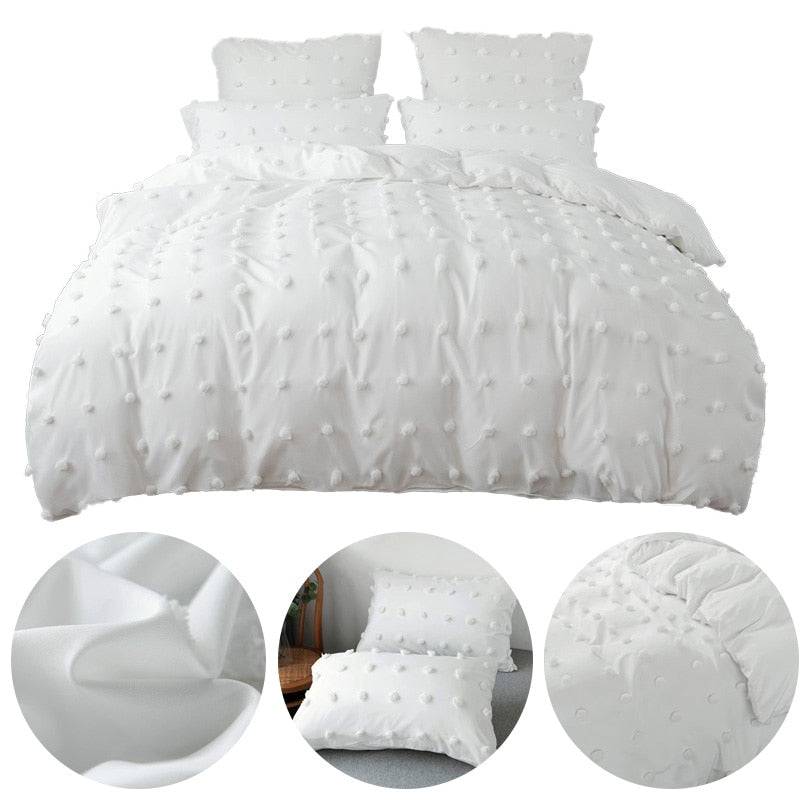 White Tufted Dot Duvet Cover Queen Size 3 Pieces Boho Ultra Soft Jacquard Embroidery Shabby Chic Duvet Covers Washed Microfiber