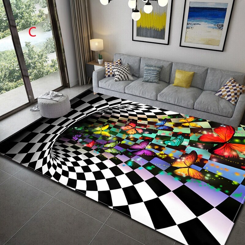 wangart 3D Vortex Illusion Carpet Entrance Door Floor Mat Abstract Geometric Optical Doormat Non-slip Floor Mat Living Room
