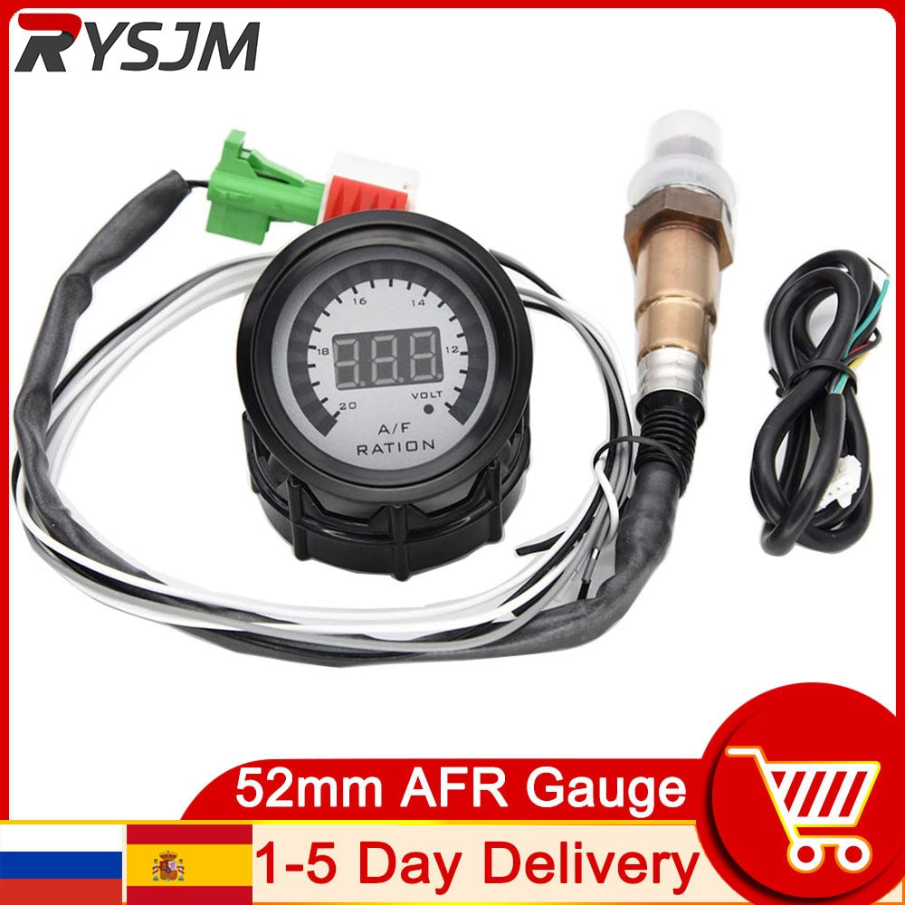 52mm Digital Air Fuel Ratio Gauge With Narrowband O2 Oxygen Sensor Car Gauge AFR Fit for 12V Car Voltmeter 2 in 1 Meter Voltage